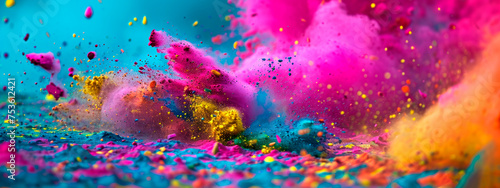 Vibrant Holi Festival Colors Explosion with Greetings.