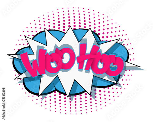 Comic lettering woo hoo. Vector bright cartoon illustration in retro pop art style. Comic text sound effects. EPS 10	