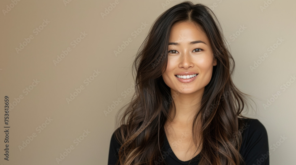 Obraz premium Elegance in Simplicity: Asian Woman with Lustrous Hair 