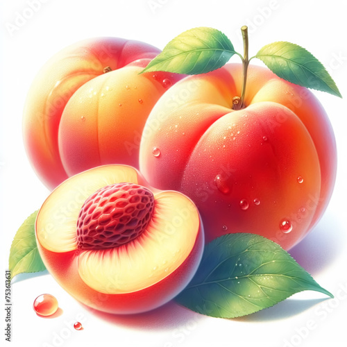 Ripe peach on white background. AI generated