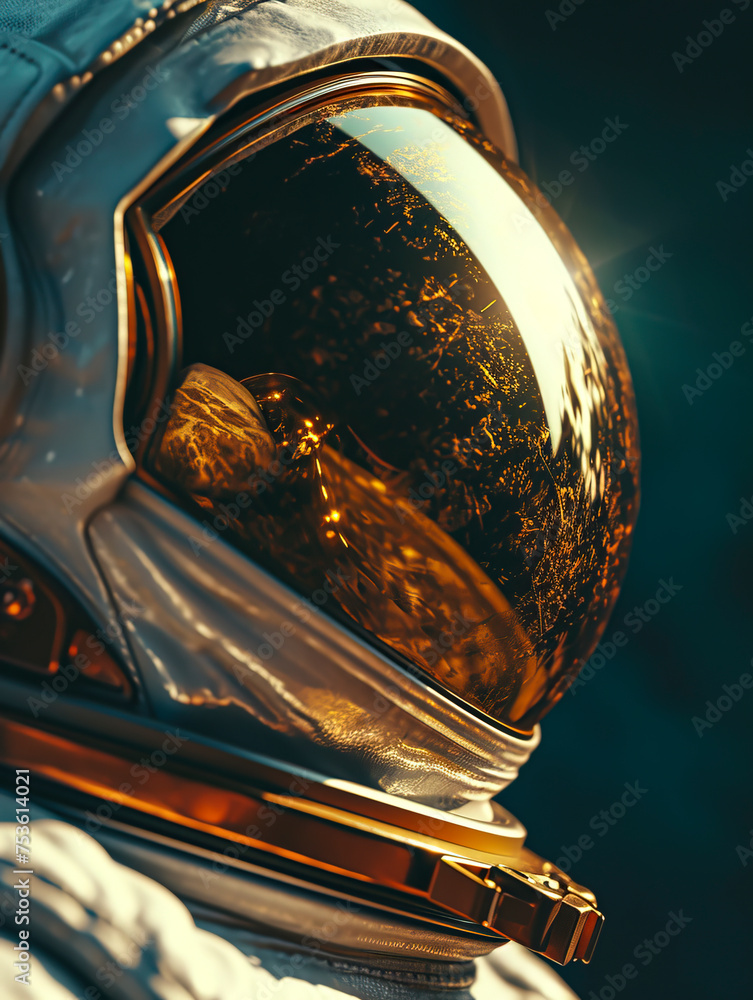 Exploration of the Red Planet: Astronaut Mars Helmet Macro Shot, Space Travel Close-up Portrait, Astral Adventure Concept created with Generative AI technology