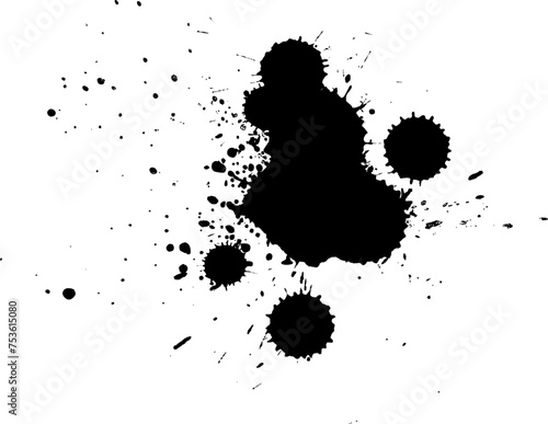 black watercolor brush painting splash splatter grunge graphic on white background