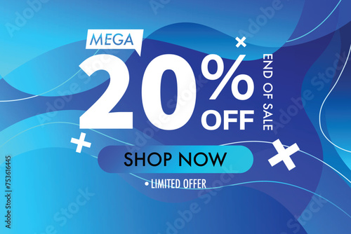 20 percent mega discount, limited offer, end of sale, blue gradient minimalist design.