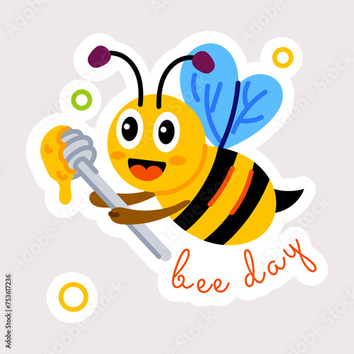 Trendy flat sticker depicting bee day 