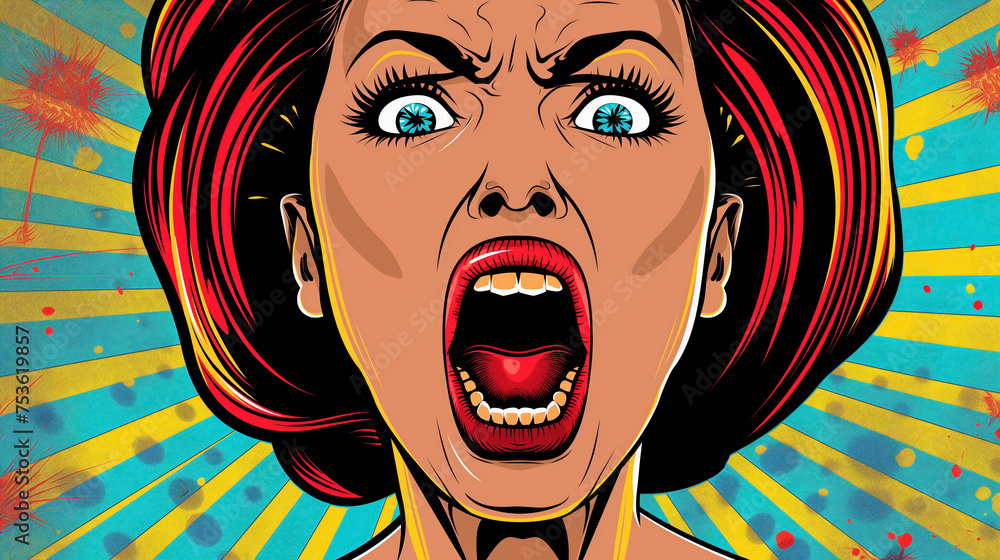 Angry woman in vivid pop art.