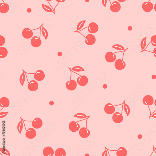 Cherry seamless pattern. Kid decoration. Vector illustration.