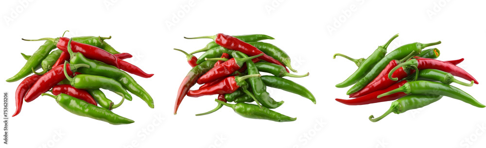 Red and green chili peppers isolated on white background 