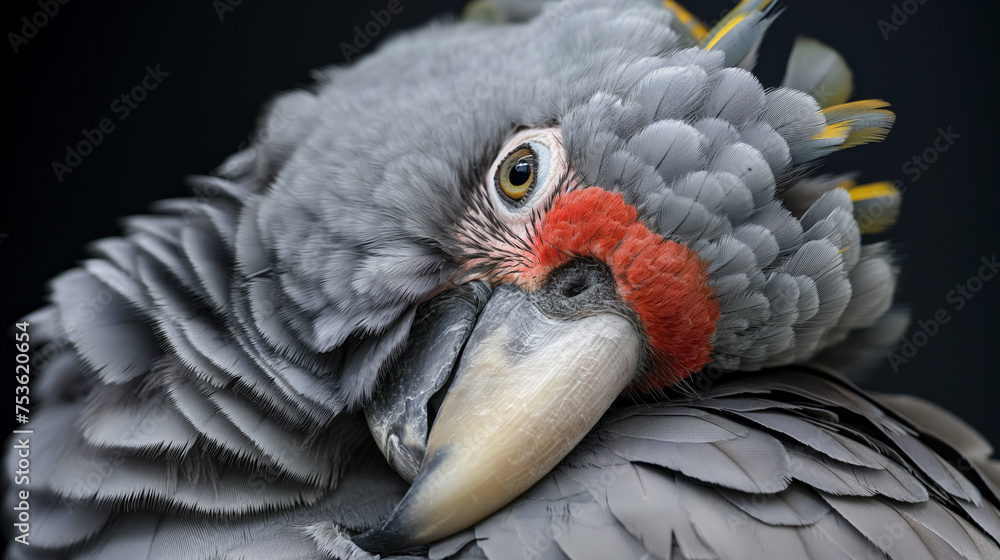 Fototapeta premium Curious African Grey Parrot close-up.