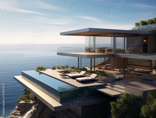 A sleek modern house situated on the edge of a cliff © Boinah