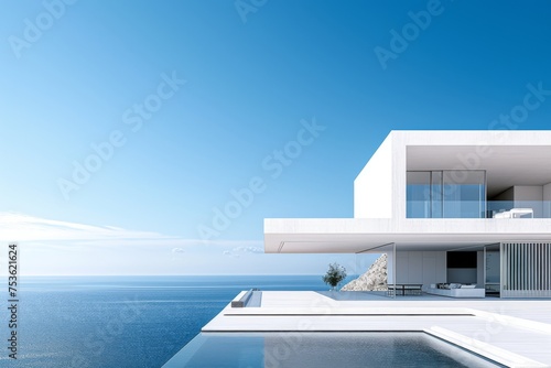 A modern white house in panoramic view