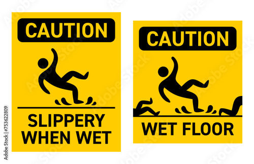 Caution - Slippery When Wet, yellow sign
