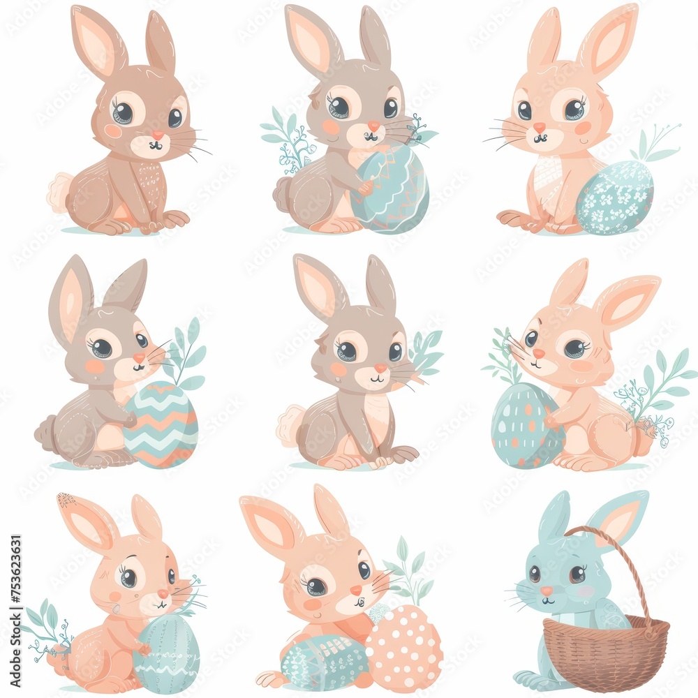 Cute Easter bunnies and eggs. Cute Easter bunnies and eggs.