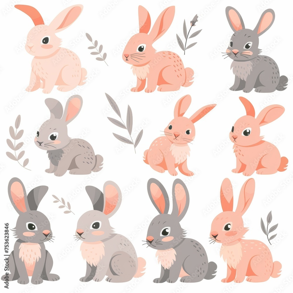 Animal clipart set with cute rabbits
