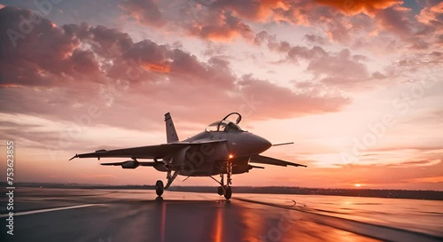 Wallpaper Mural Fighter fighter on an aircraft carrier at dusk. Torontodigital.ca