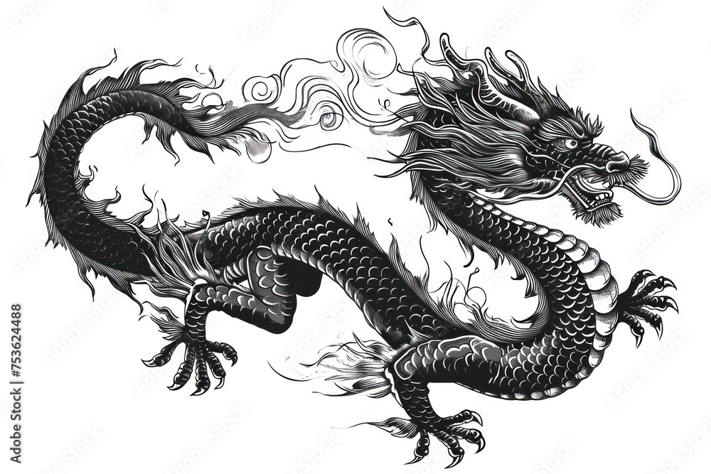 Tatton design of Chinese zodiac dragon as the mythical animal in Eastern Asia culture. Tatton design of Chinese zodiac dragon as the mythical animal in Eastern Asia culture.