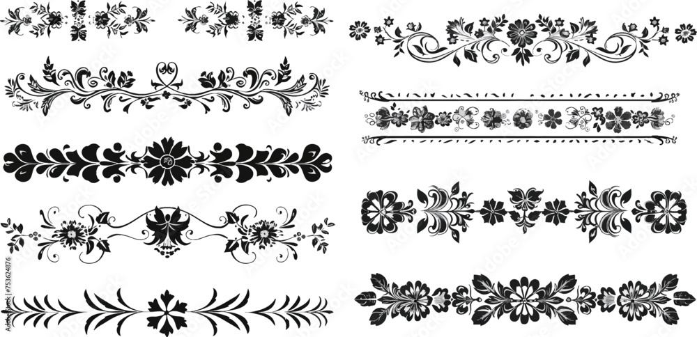 Flourishes and laurel vector design dividers set for decoration - obrazy, fototapety, plakaty 