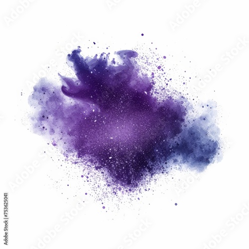 Abstract Purple and Blue Watercolor Ink Explosion on White Background