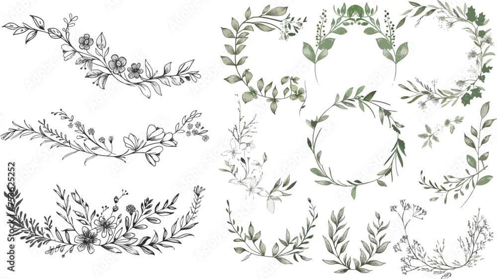Hand drawn delicate floral borders, frames, dividers Hand drawn delicate floral borders, frames, dividers