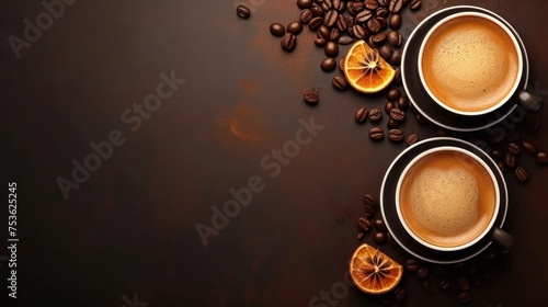 Abstract background with coffee and coffee beans on table.