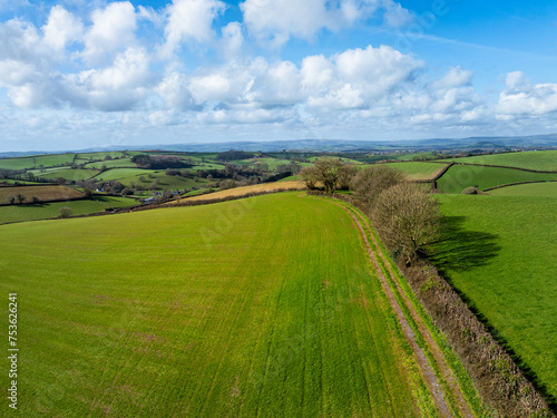 Fields and farms from a drone, Devon, England, Europe