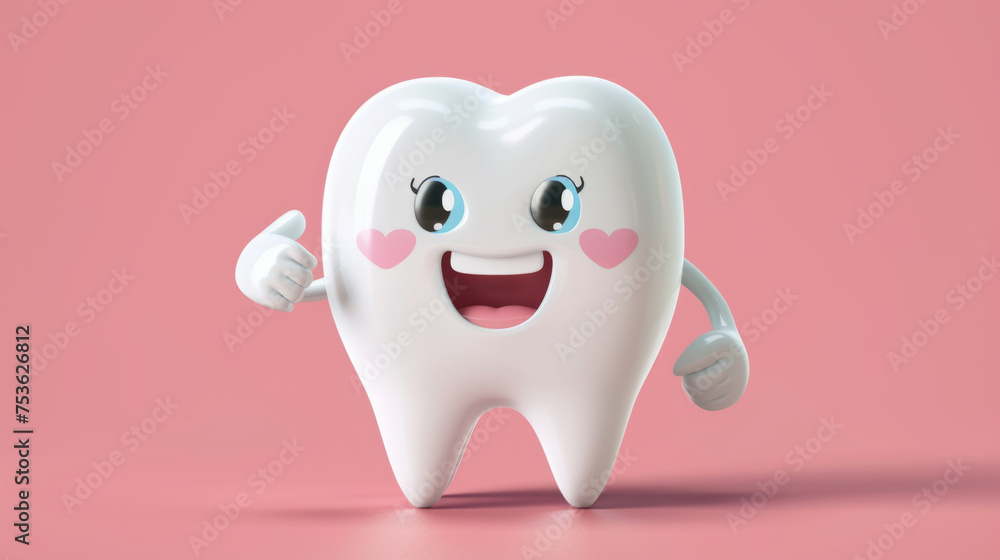 A 3D molar tooth cute cartoon character, for kids, children dental clinic poster
A 3D molar tooth cute cartoon character, for kids, children dental clinic poster