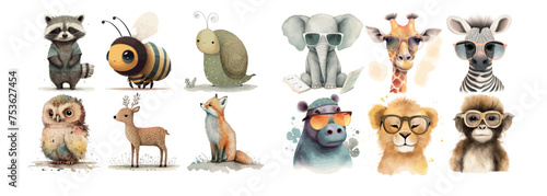 Whimsical Collection of Illustrated Animals Wearing Glasses: A Creative and Artistic Representation for Various Uses