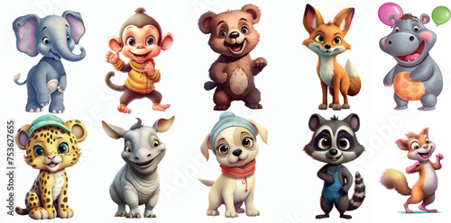 Adorable Collection of Cartoon Baby Animals, Perfect for Children’s Book Illustrations, Educational Content, and Animation Projects photo