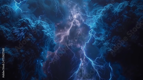 Abstract blue glowing plasma force field in space, digital technology concept on dark background.