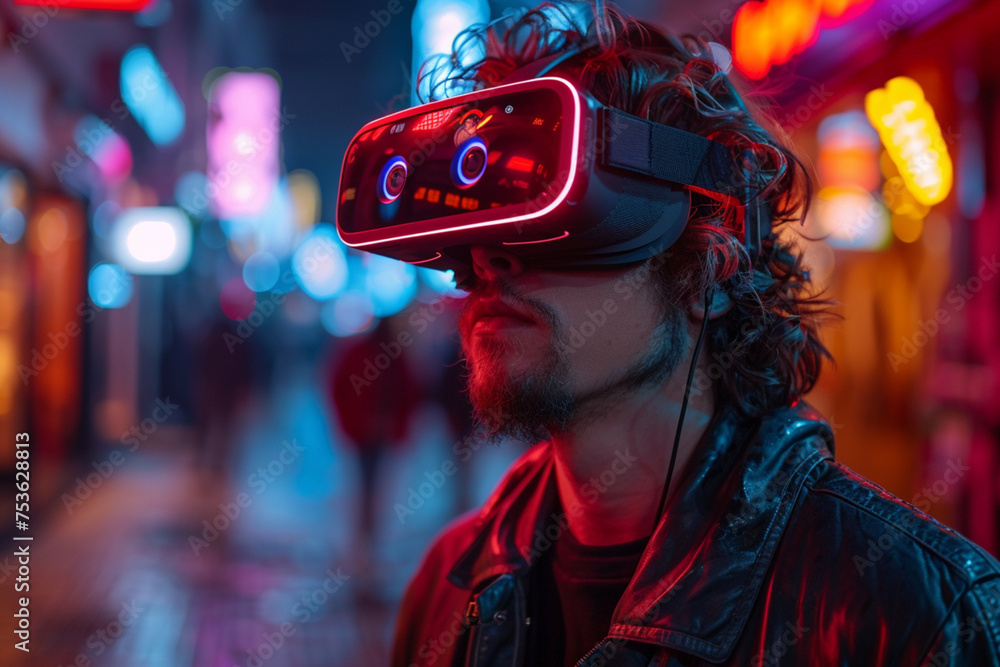 3D Virtual Reality Headset User in Virtual Game World 3D Virtual Reality Headset User in Virtual Game World