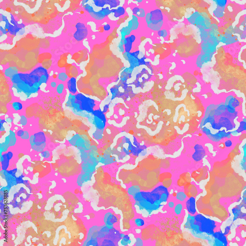 Watercolor seamless pattern with beautiful bright abstract elements and leopard spots. Colorful animalistic texture for any kind of a design. Contemporary art. Trendy modern style. © Natallia Novik