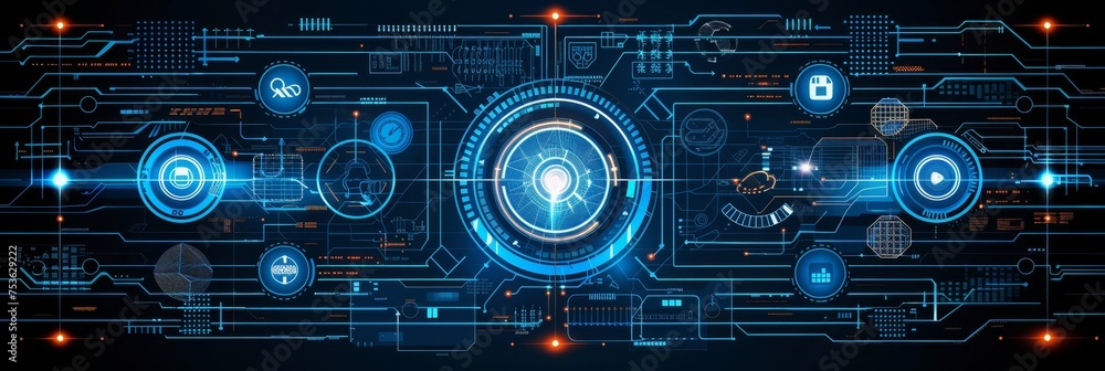 Fototapeta premium Futuristic 3d paper circle with circuit board on hi tech digital communication concept background