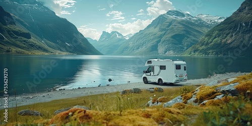 motor home on the background of the vibrant color breathtaking view