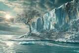 effects of climate change, such as a melting glacier or a flood