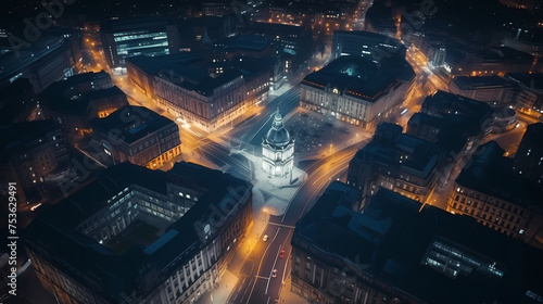 A bird's eye view of the bustling city at night