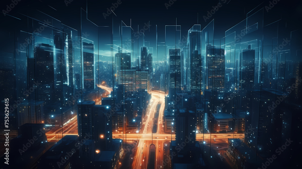 Fototapeta premium A bird's eye view of the bustling city at night