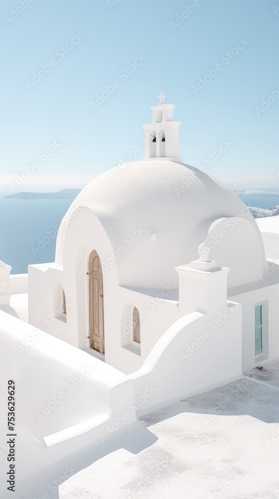 beautiful white church in santorini, Greece