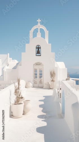 beautiful white church in santorini, Greece