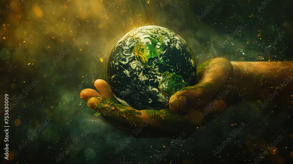 the hand of a business man with the earth with green background in his hand the hand of a business man with the earth with green background in his hand