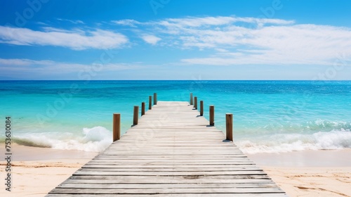 青い海へと続く桟橋、余白・コピースペースのある夏の背景 © tota