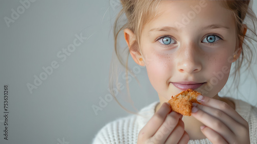 Girl eating a chicken nugget
