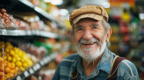 Portrait of smiling friendly employee worker in a grocery store.