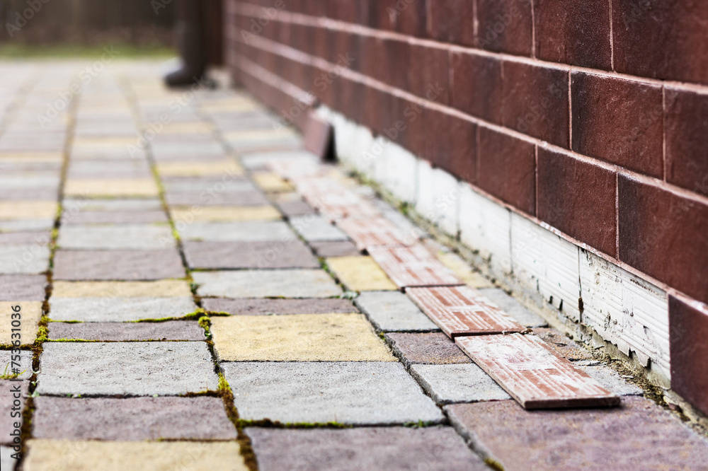 Foundation Repair Socle Problems. House Foundation Facing with Ceramic