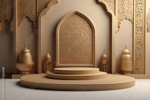  Islamic golden podium for product display with copy space