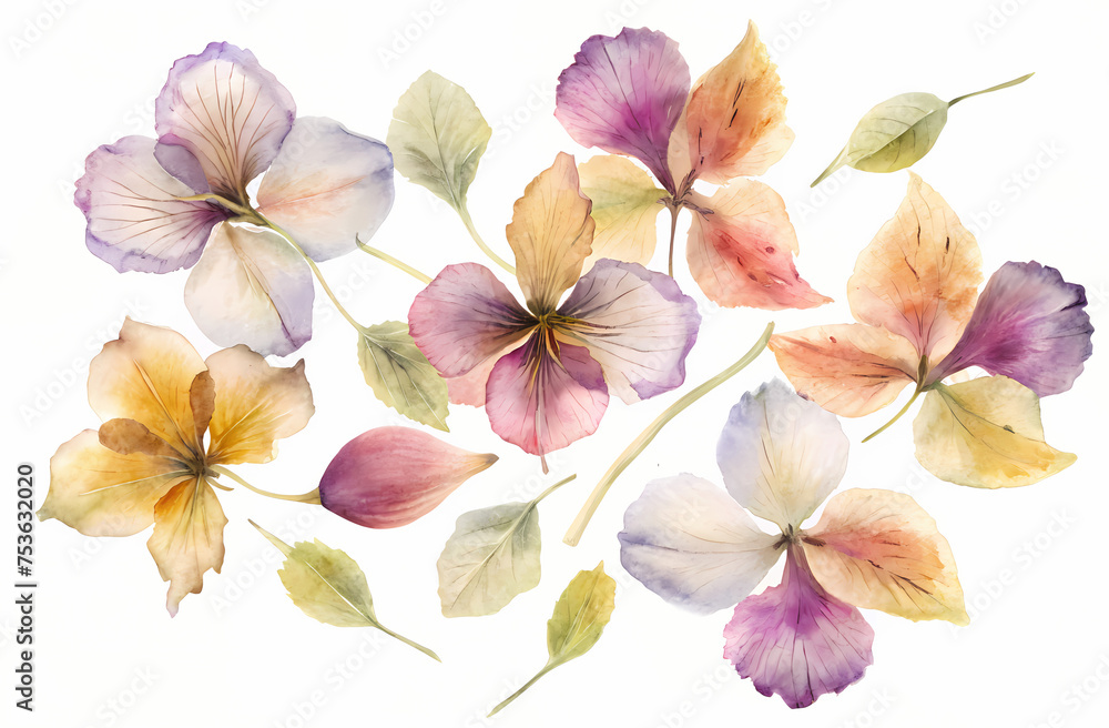 Pressed wildflower petals on a white background Pressed wildflower petals on a white background