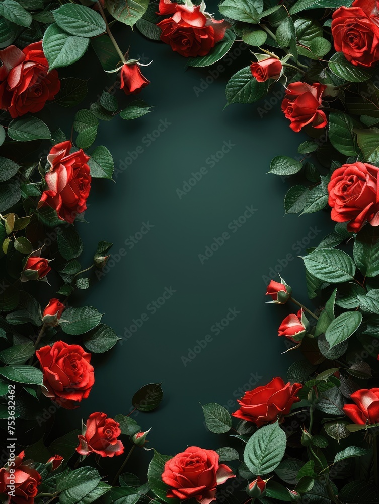 frame for valentine's day,  blank copy space, surrounded by red roses