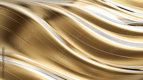 The image is an abstract 3D rendering of a wave of liquid gold. The wave forms a wavy texture, with some parts brighter than others. The background is black.