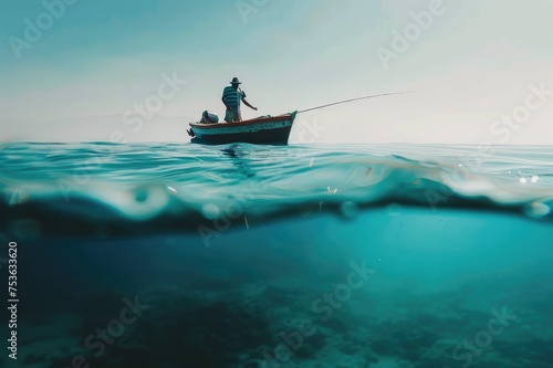  fishing boat floating at the sea