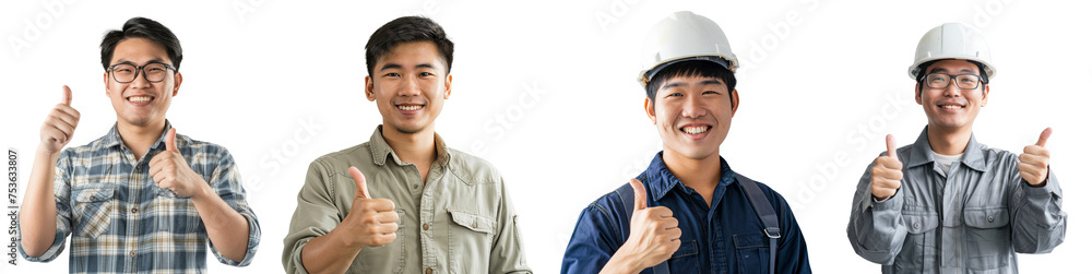 Asian engineer man with thumb up isolated on transparent background Asian engineer man with thumb up isolated on transparent background