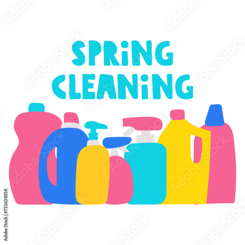 Spring cleaning. Cleaning items. Flat illustration on white background.