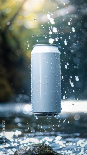 white plain soft-drink can 500ml vertical large can hovering in the air hovering in an natural environment